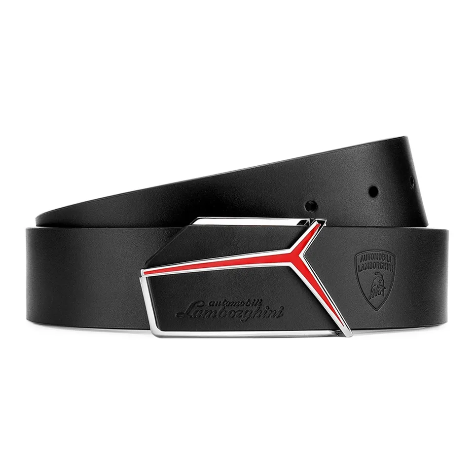 AUTOMOBILI LAMBORGHINI Ремни из коровьей кожи Мужской Черный Ширина 3,4CM