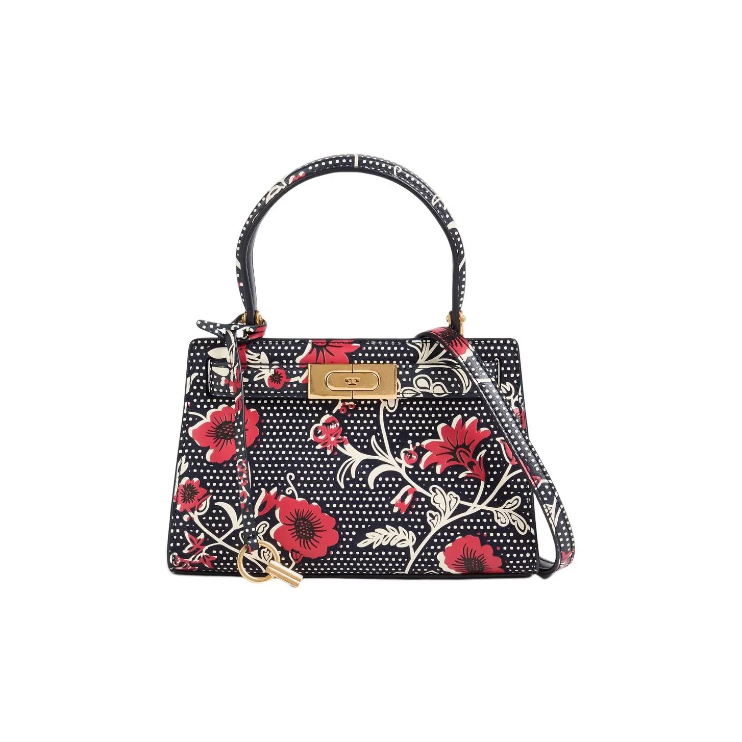 TORY BURCH Lee Radziwill Cow Leather Shoulder Bag, Crossbody Bag, Handbag Women's Red Vintage Engraved Print