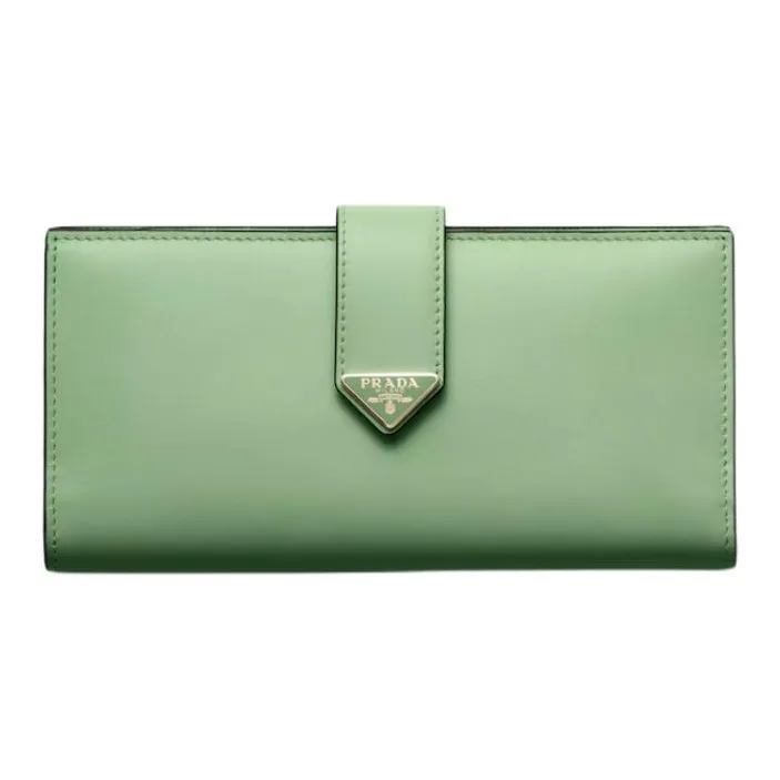 PRADA Leather Wallet Large Size Women's Green
