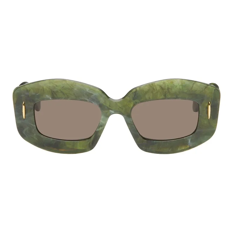 LOEWE Металлический ацетат Прямоугольные Солнцезащитные очки Женские Зеленые