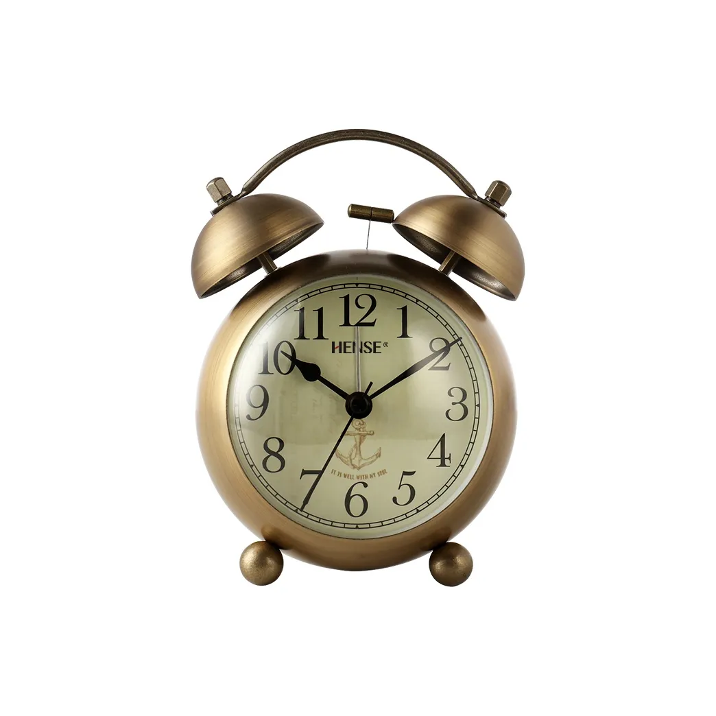 HENSE Кварцевый механизм металл колокол будильник унисекс бежевый циферблат часов HA17