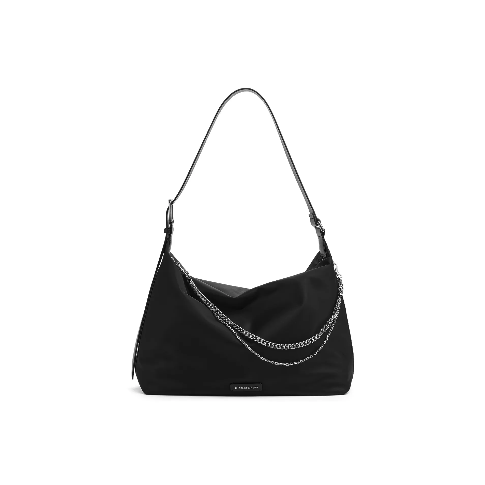 CHARLES KEITH ПУ (полиуретан) текстильная смесь сумка через плечо размер Extra Large женский черный светло-серый светло-серый