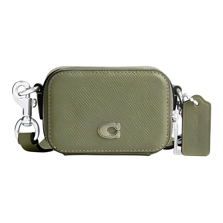 COACH Крестообразная текстура кожа через плечо мини мужская оливково-зеленая сумка