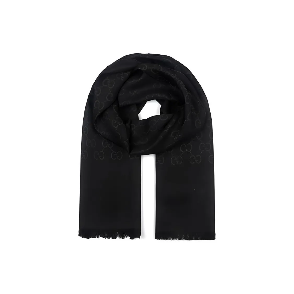 GUCCI GG Logo Wool Silk Scarf Black