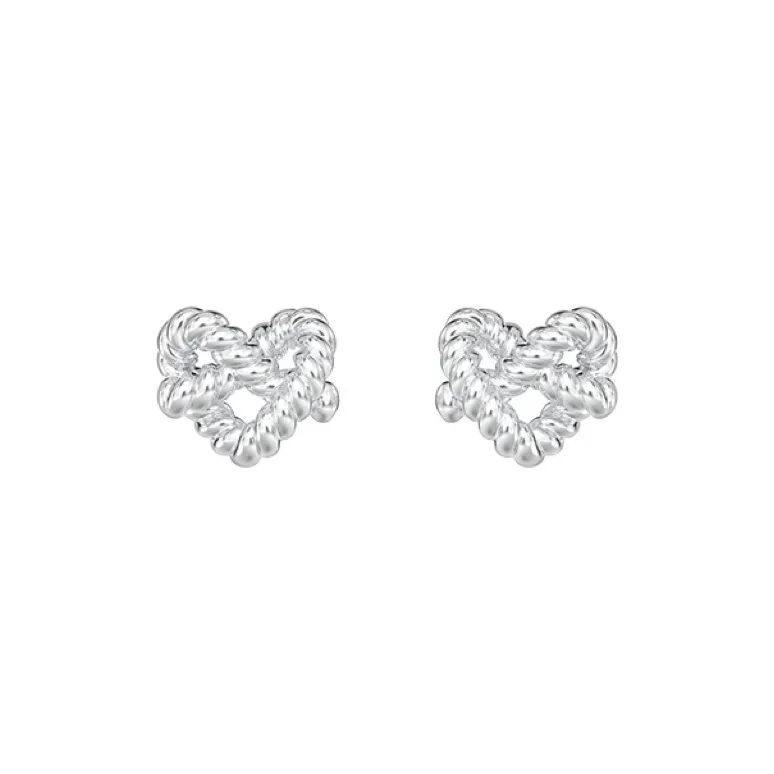 Mistova JEWELRY White Gold Plated S925 Silver Heart Tie Up Knot Stud Earrings Unisex