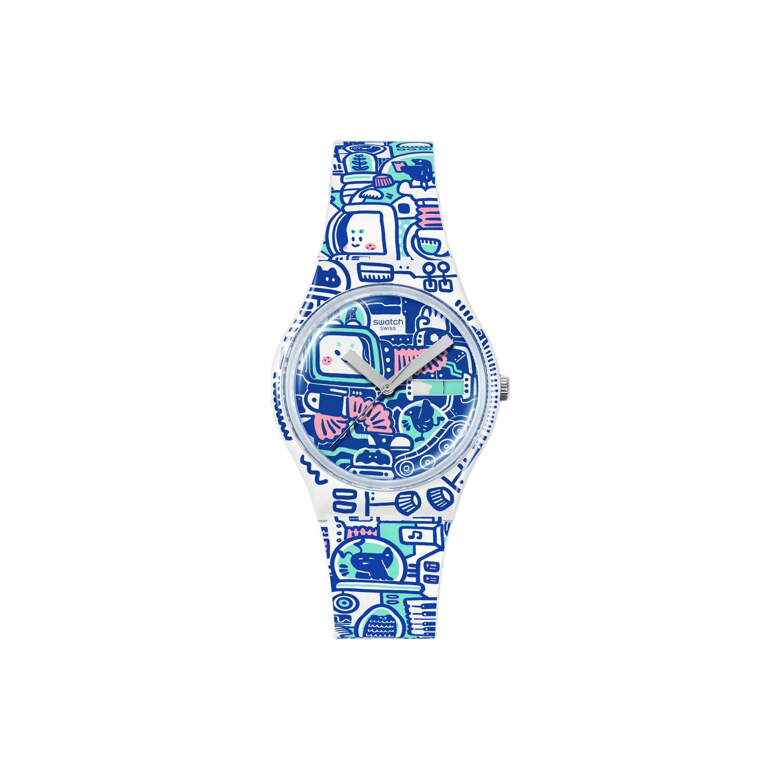 SWATCH BREAK FREE Collection Кварцевый механизм Женские часы 34 мм Белый циферблат Bio Based Материал Чехол для часов Силиконовый ремешок