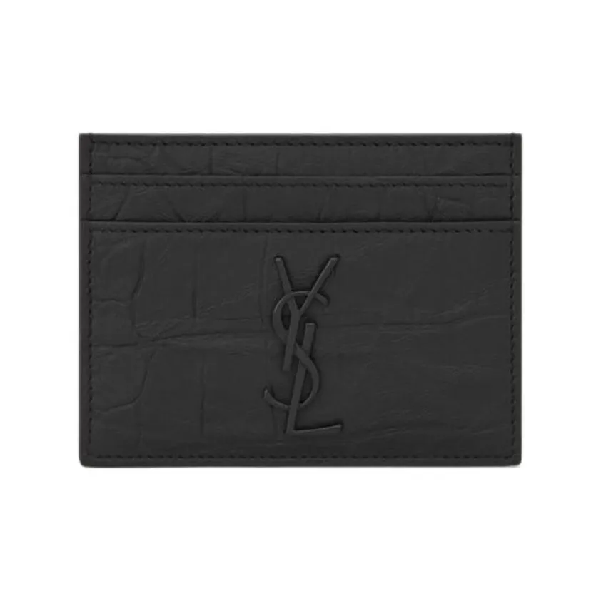 SAINT LAURENT Monogram Leather Sheepskin Card Holder, Coin Purse Men's Black