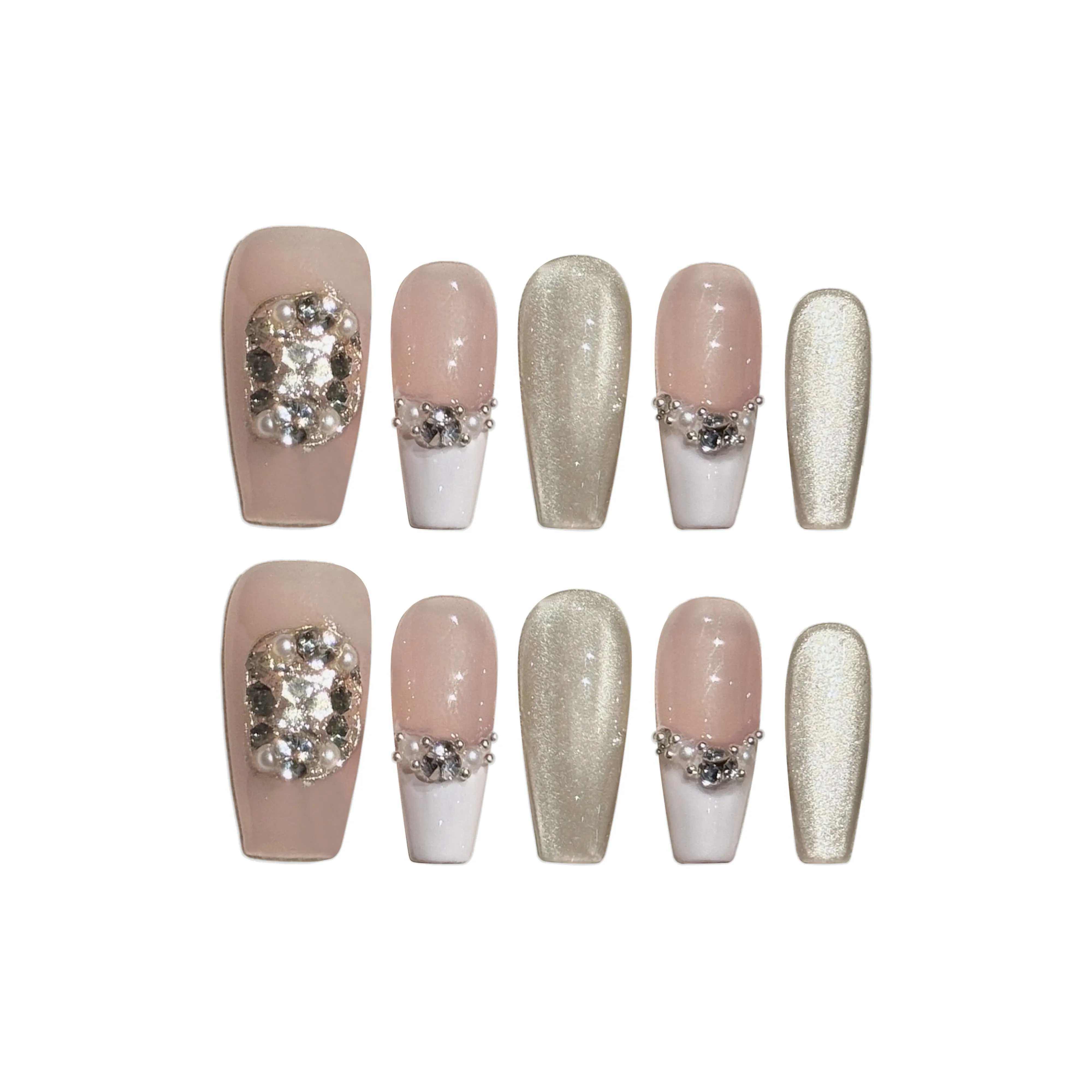 Yun Yue Joe Heavy Duty Осветляющий Сверкающий Горный хрусталь Розовый Шампанское золото Мелкие блестки False Nail Средний LADDER 25 мм