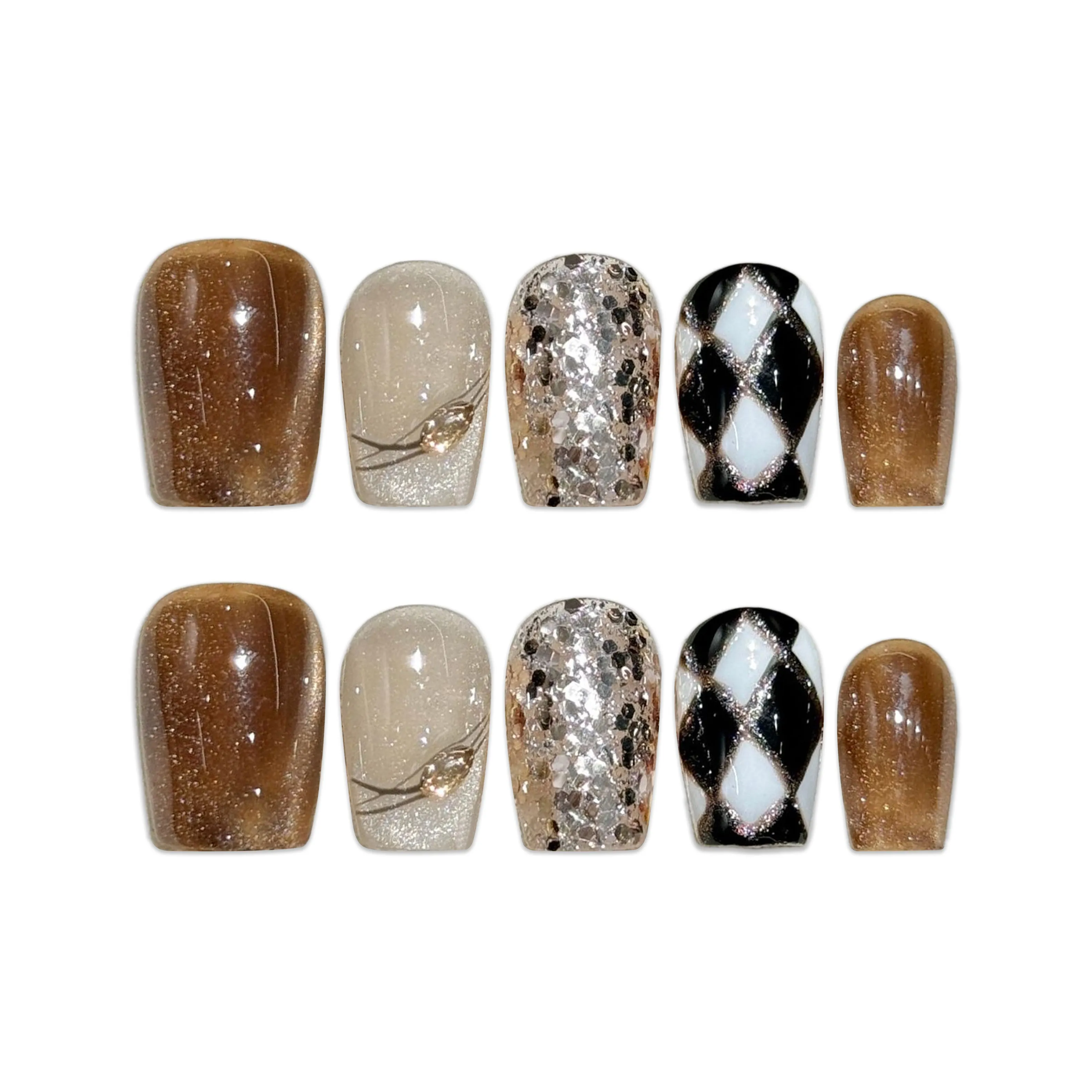 Yun Yue Joe Модный Премиум Блестки Кошачий глаз Осветляющий False Nail Короткий LADDER 15 мм