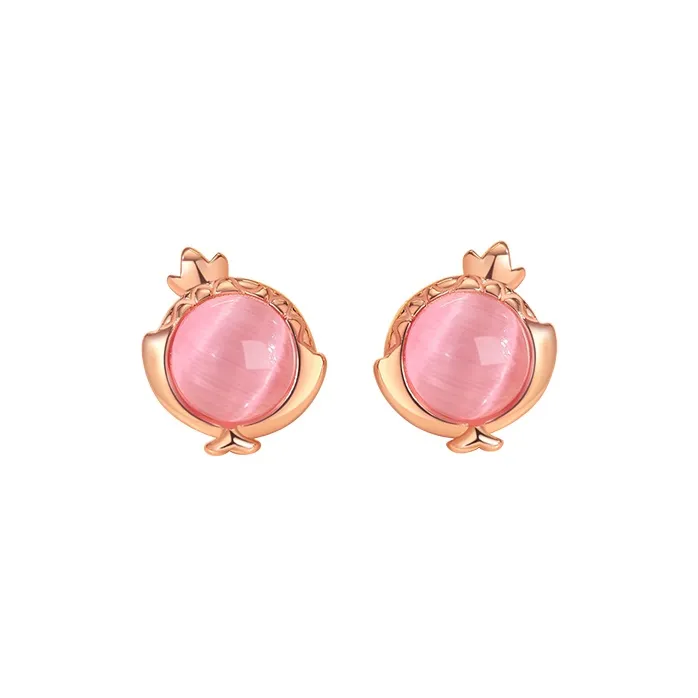 Old Fu Gold Glass Cat Eye 925 Sterling Silver, Jade Stud Earring Women's