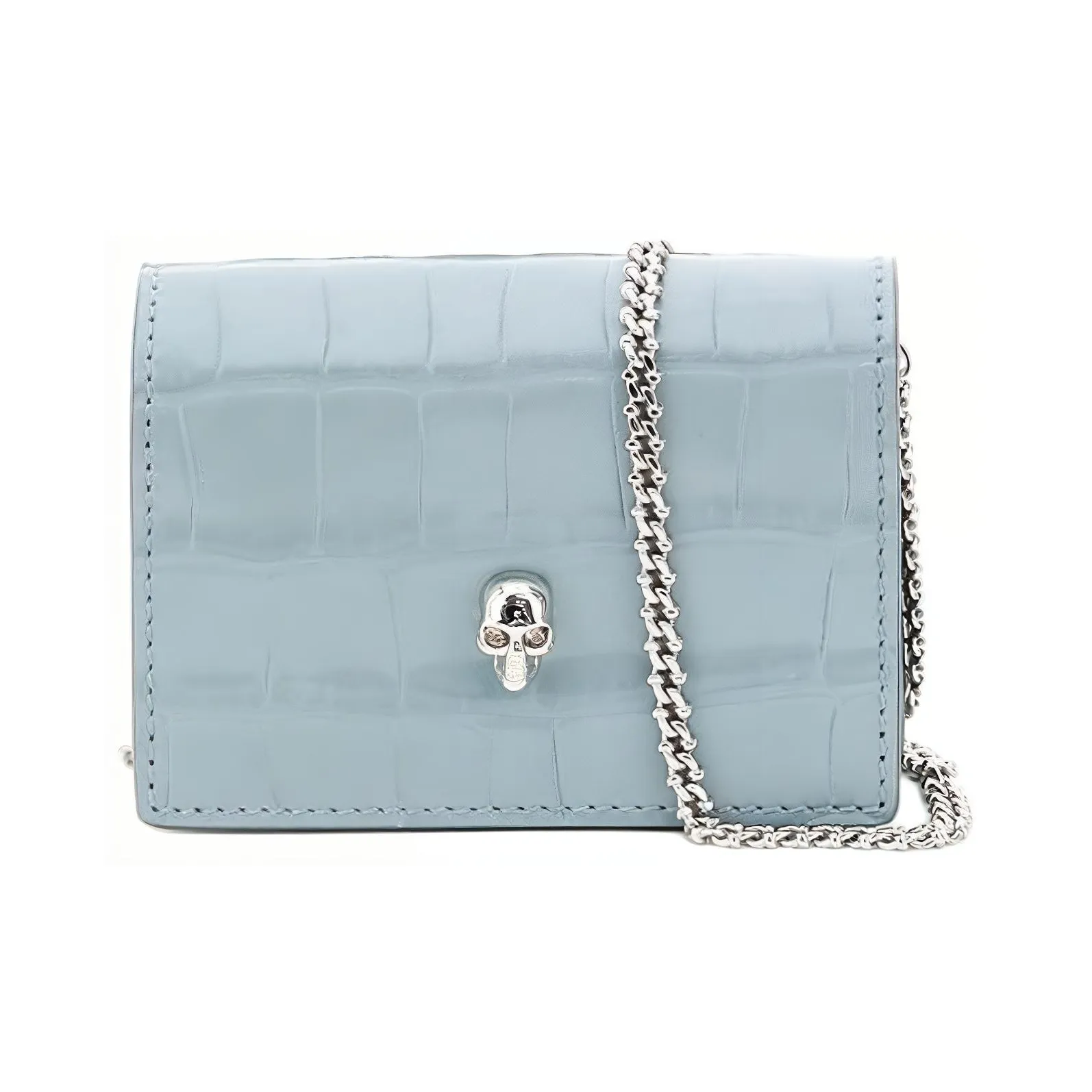 Alexander McQueen Imitation Crocodile Pattern Leather Wallet, Shoulder Bag Women's Light Blue