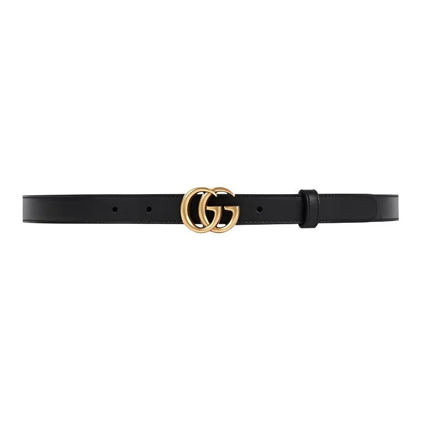 GUCCI Double G Thin Leather Belt Antique Brass Buckle 0.8 Width