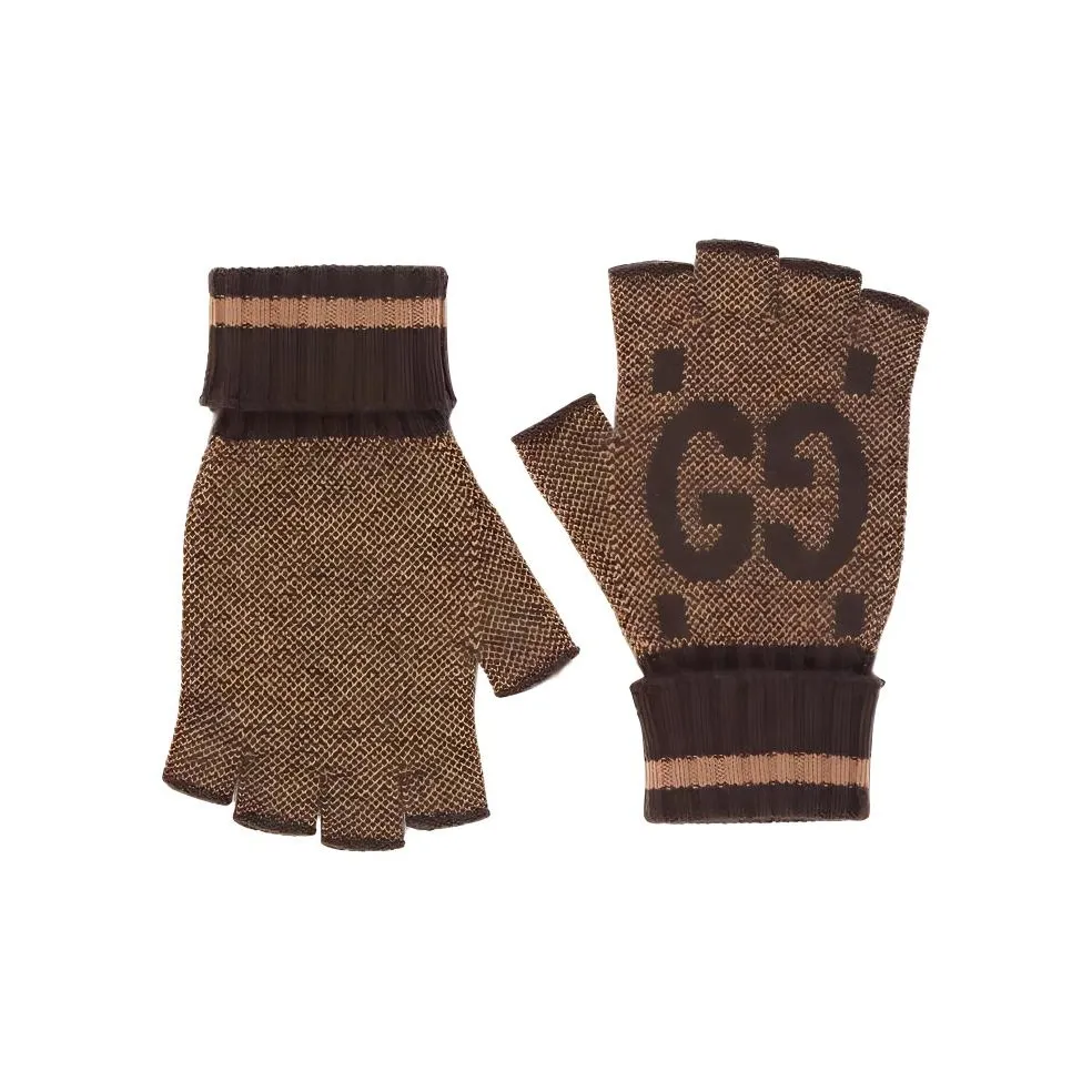 GUCCI Шерсть кашемир Вязаные перчатки Женские Коричневый