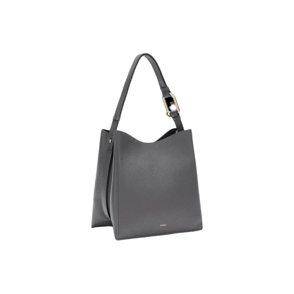Furla Leather Bucket Bag, One Shoulder Handbag Small Size Women's Gray