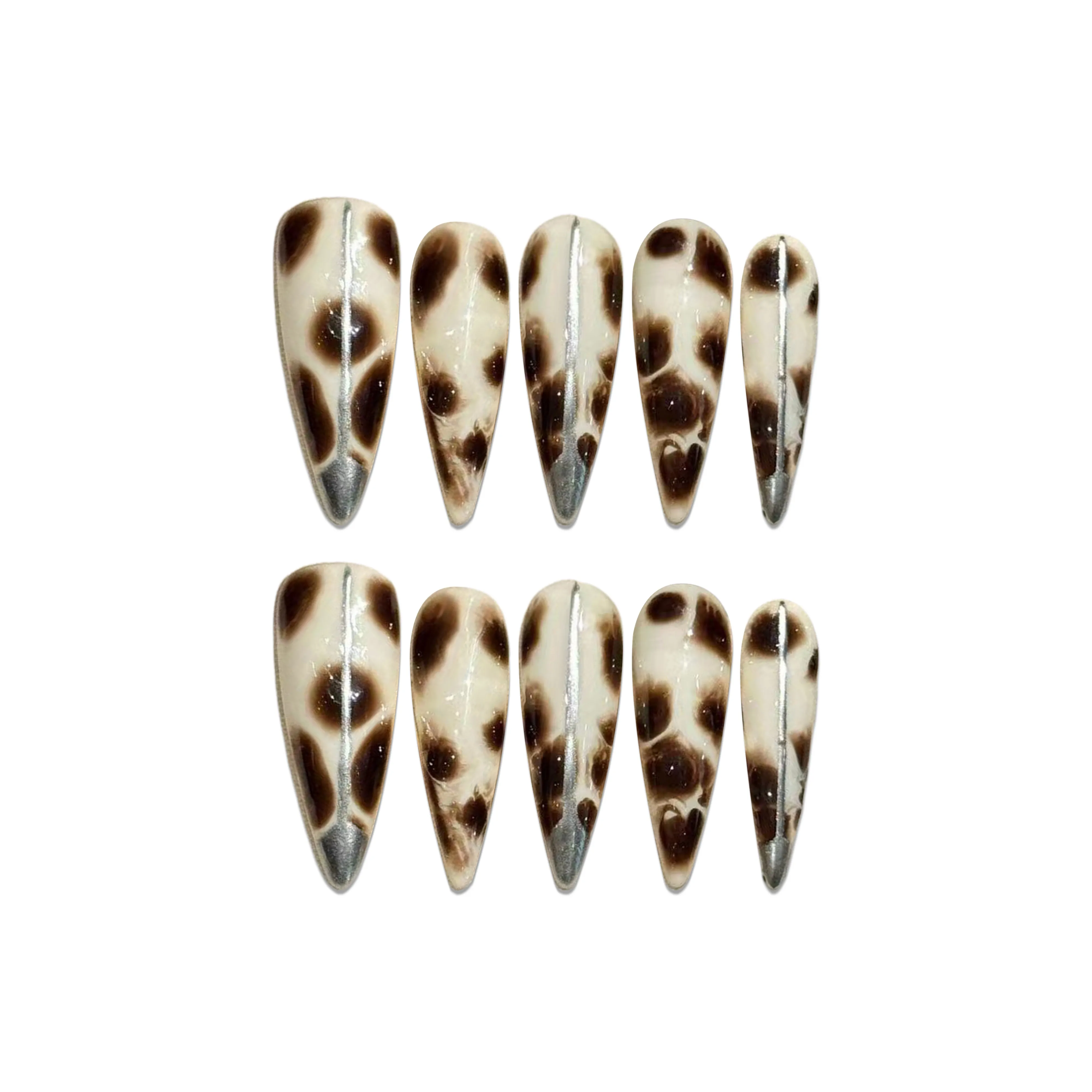Yun Yue Joe Модный Y2K Металл Осветляющий Леопардовый принт False Nail Миндаль MID Длина 30 мм