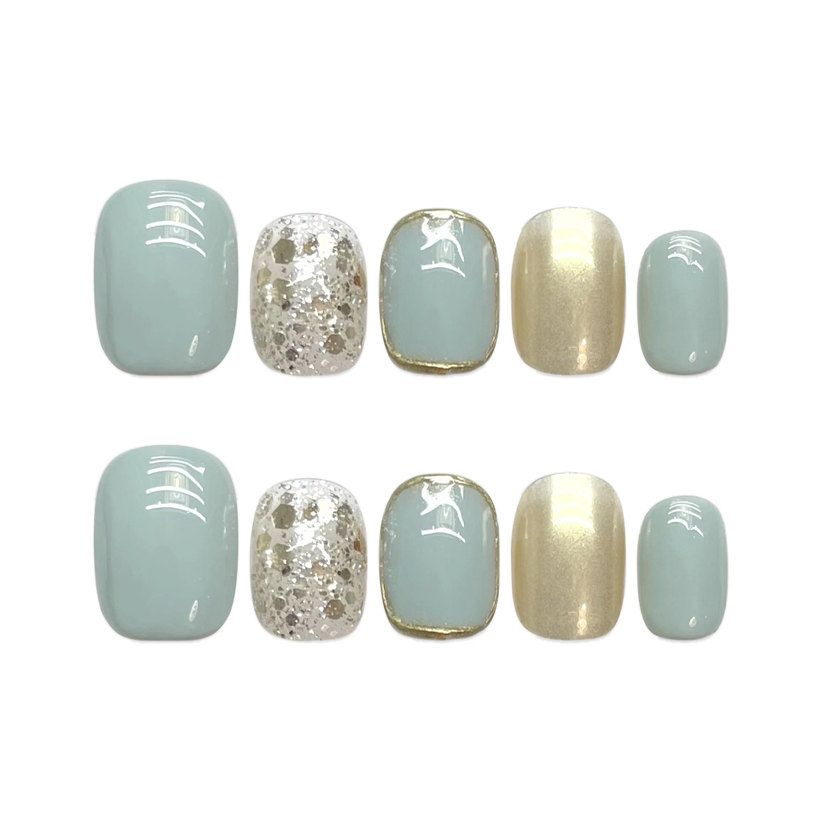 Yun Yue Joe Осветляющий Короткий Лак для ногтей Magic Mirror Пудра Блестящий Розовый Золотая Окантовка Туманно-Синий False Nail Короткий LADDER 15мм