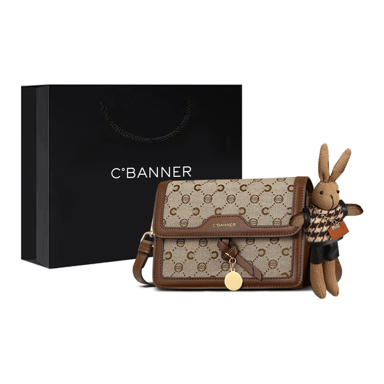 C°BANNER Synthetic Leather, Textile Mosaic Shoulder Bag, Crossbody Bag Regular Women's Coffee