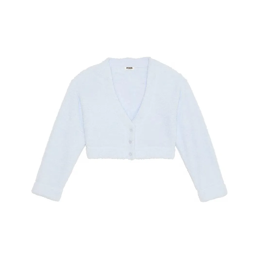 Victoria's Secret Розовый Co ZZZy Флис Укороченный Кардиган HB Pajama Топ Женские Голубая гортензия