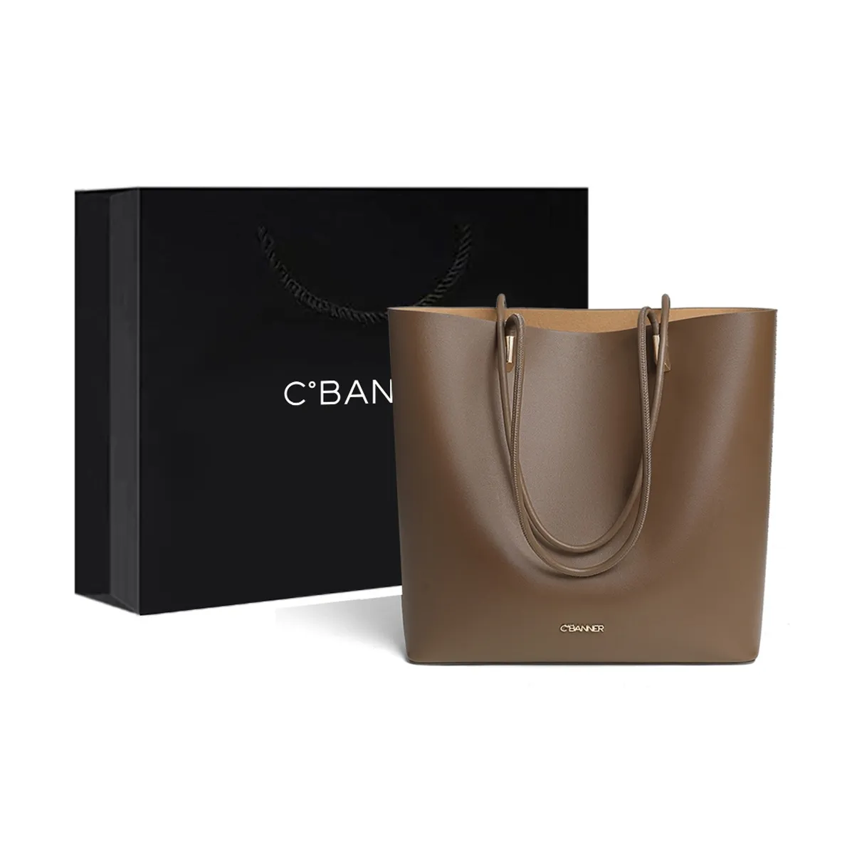 C°BANNER Спилок коровьей кожи с синтетической кожей сумка-тоут сумка через плечо обычная женская кофейного цвета