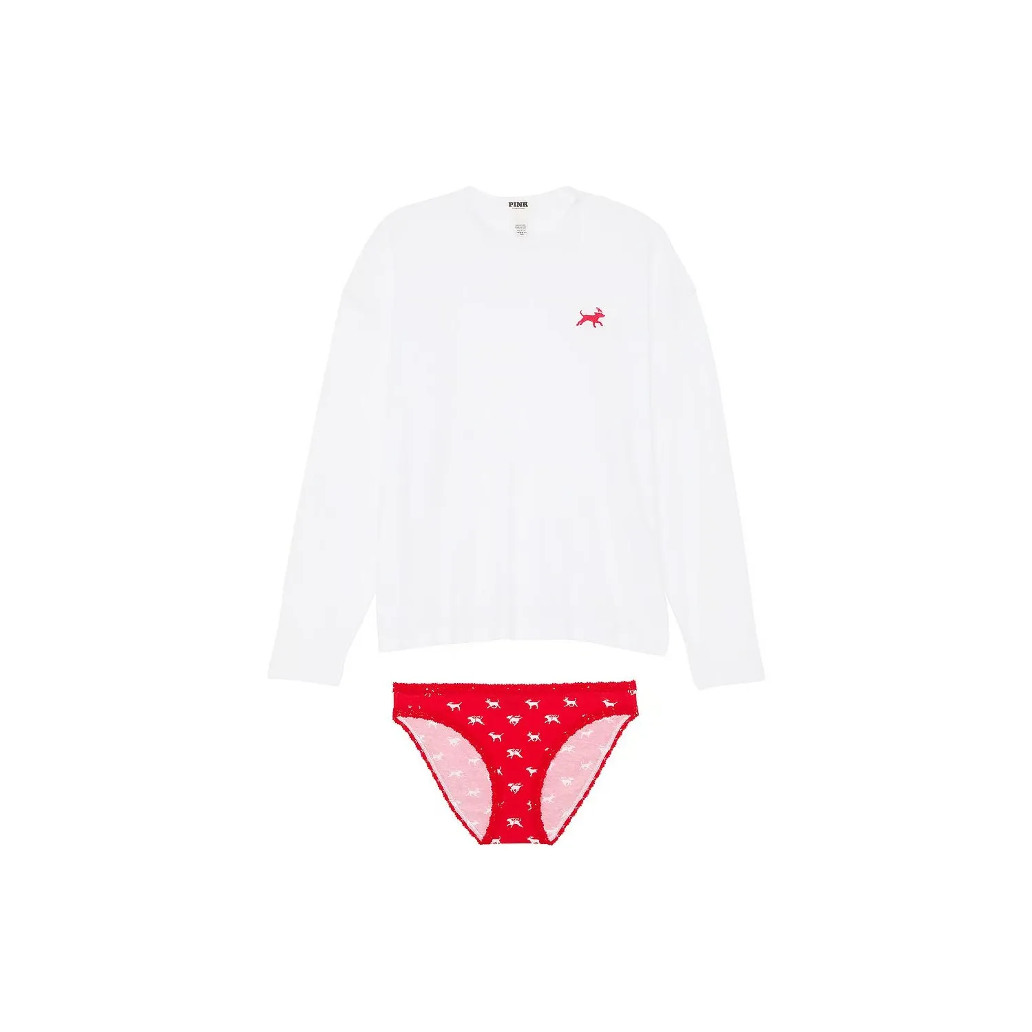 Victoria's Secret Розовый 100% хлопок Длинный рукав Т-рубашка и Комплект трусов и Пижамный комплект Женские