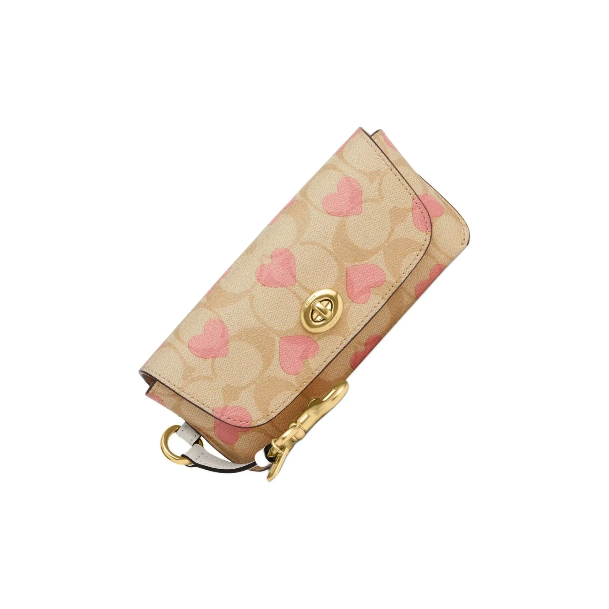 COACH Sunglass Case Canvas With Leather Eyeglass Pouch Trumpets Women's Gold & Light Khaki & Chalk