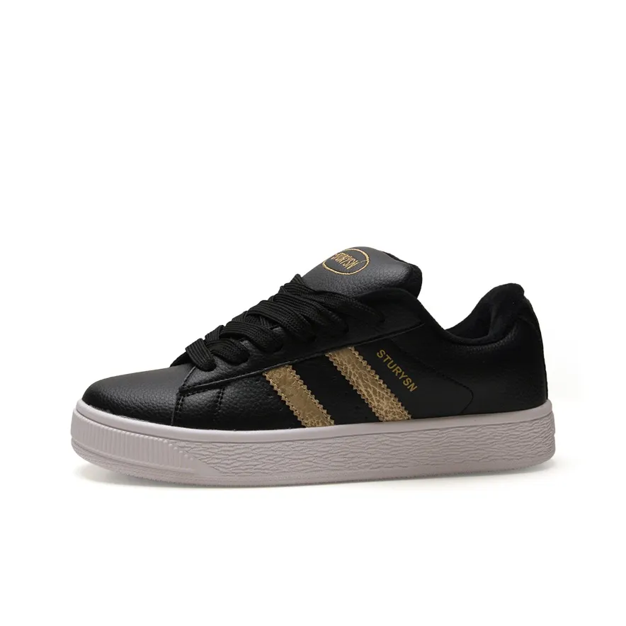 STUR YSN Abrasion Resistant Lightweight Slip Resistant Low Top Skateboard Shoes Unisex Black Gold