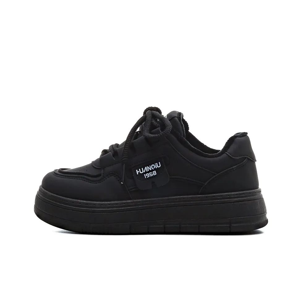 HUANQIU Thermal Slip Resistant And Abrasion Resistant Low Top Skateboard Shoes Women's Black