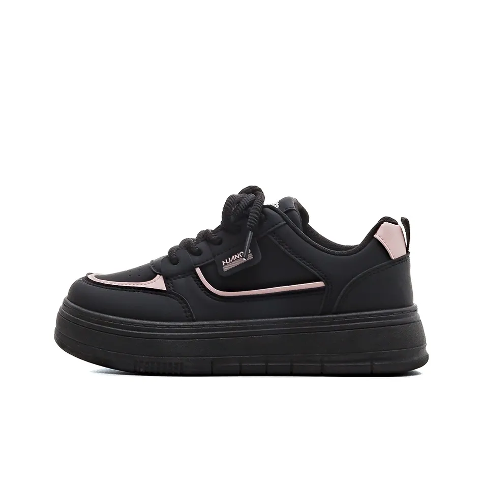 HUANQIU Slip-resistant Abrasion-resistant Breathable Low-Top Skateboard Shoes Women's Black Pink HUANQIU Противоскользящие Износостойкие Дышащие Низкие Кроссовки для Скейтбординга Женские Черный Розовый