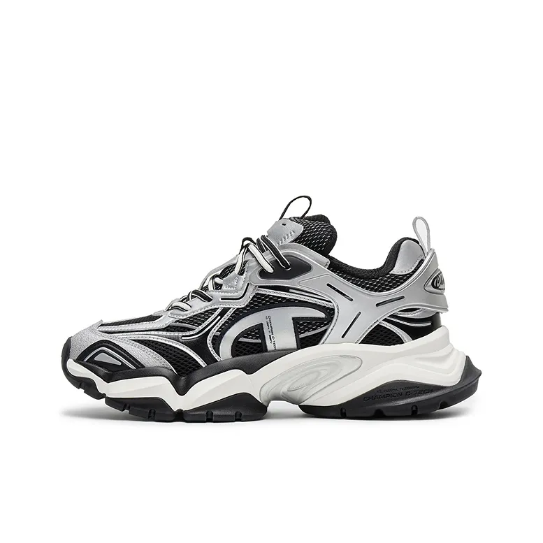 Champion Sharktooth Shoes Power Armor Low Top Chunky Sneakers Men's Silver White/Black