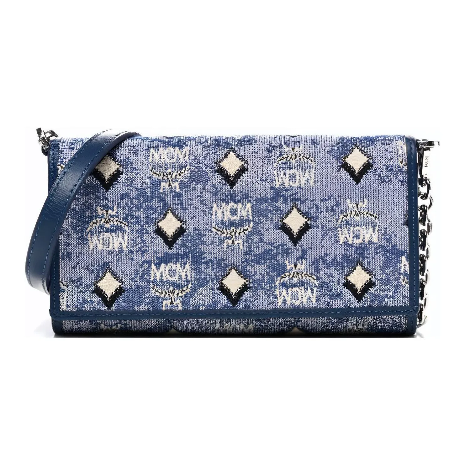 MCM Aren Jacquard Textile, Leather Trim Chain Wallet, Shoulder Bag, Crossbody Bag Tubas Women's Blue