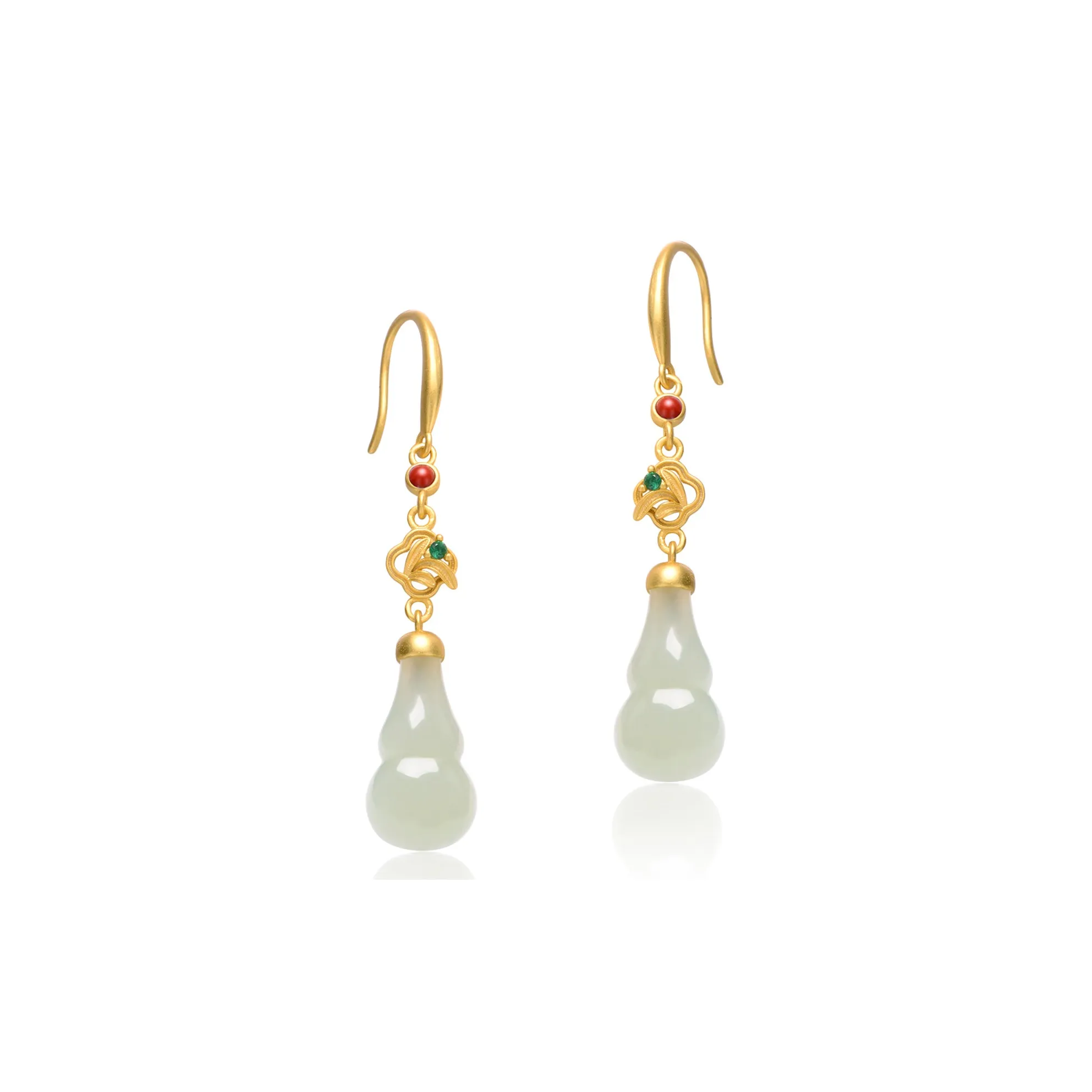 MARY WINDSOR Hetian Jade 3D Effect Gourd Earring Pale Greenish White Jade Women's