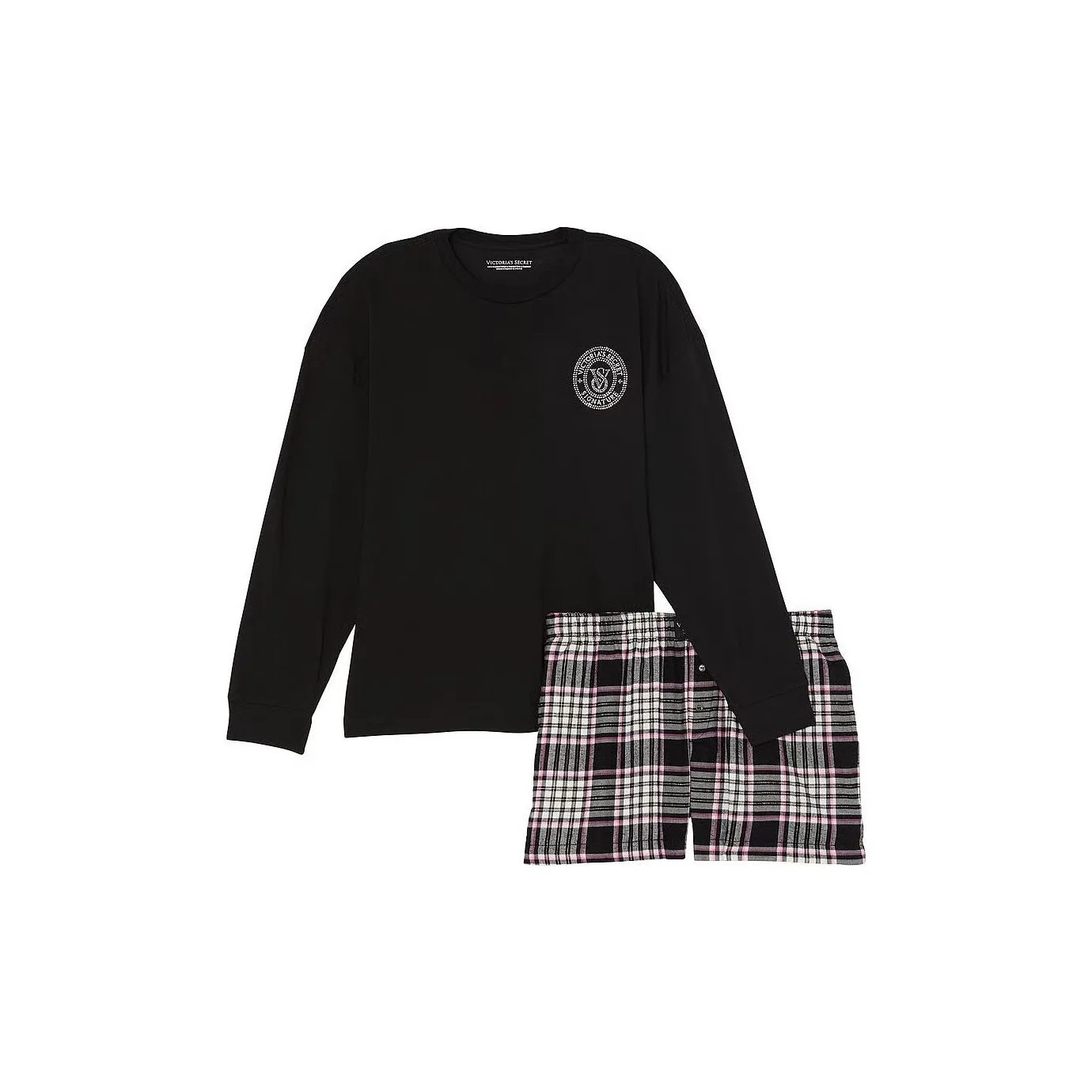 Victoria's Secret Фланель Длинный Рукав Короткий Танк Топ Jama Комплект С принтом Пижамный Комплект Женские Черный