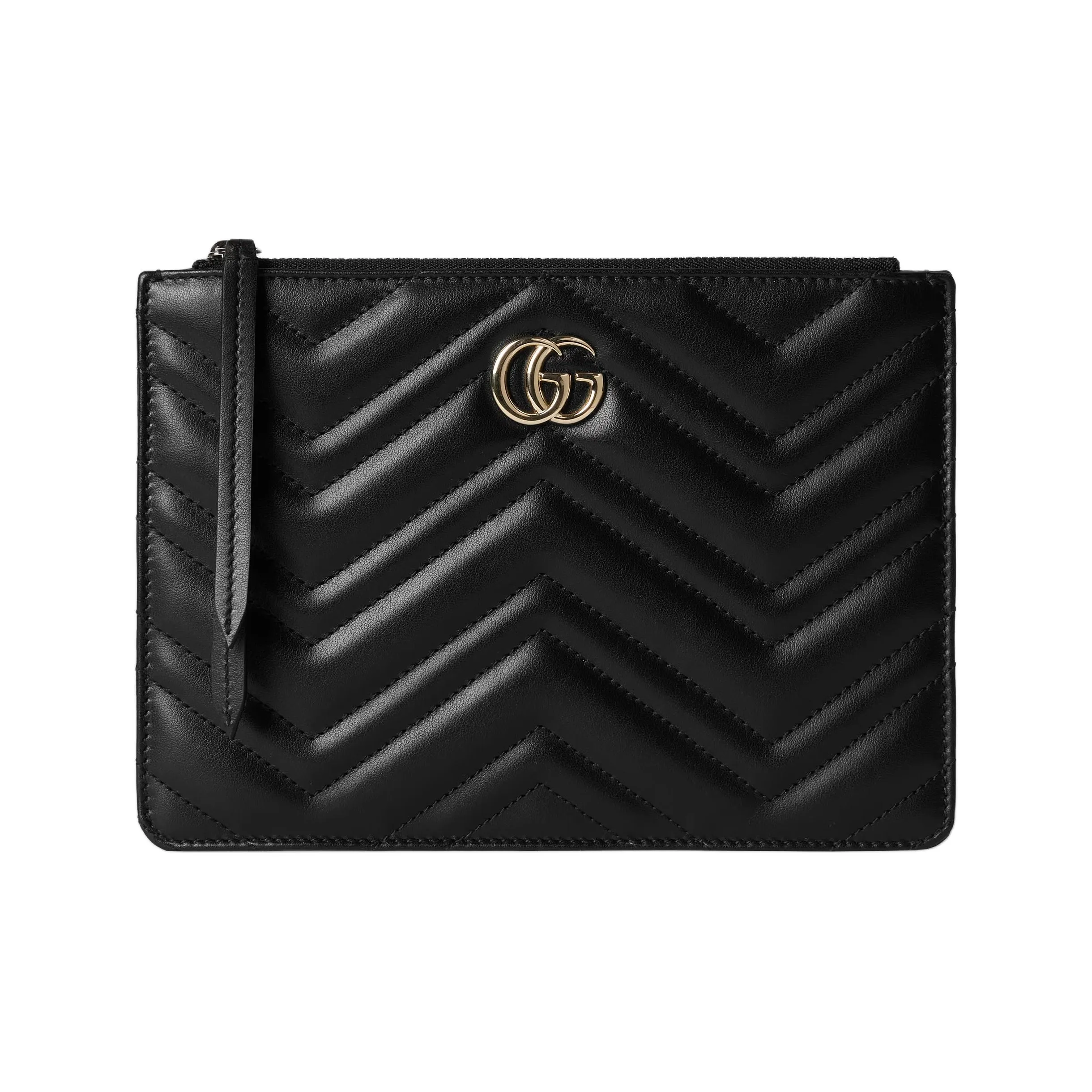 GUCCI GG Marmont Leather Clutch Trumpets Women's Black