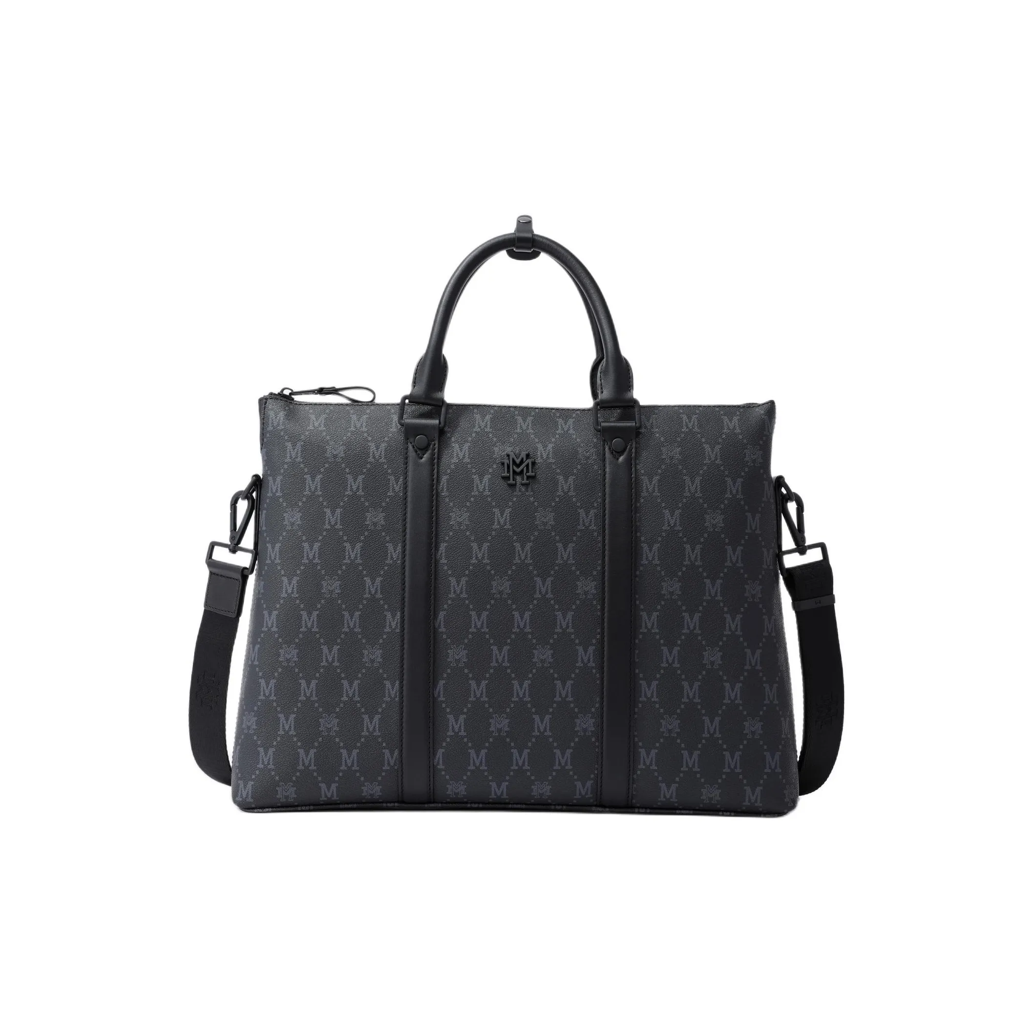 FION Cow Leather Briefcase Men's Classic Black