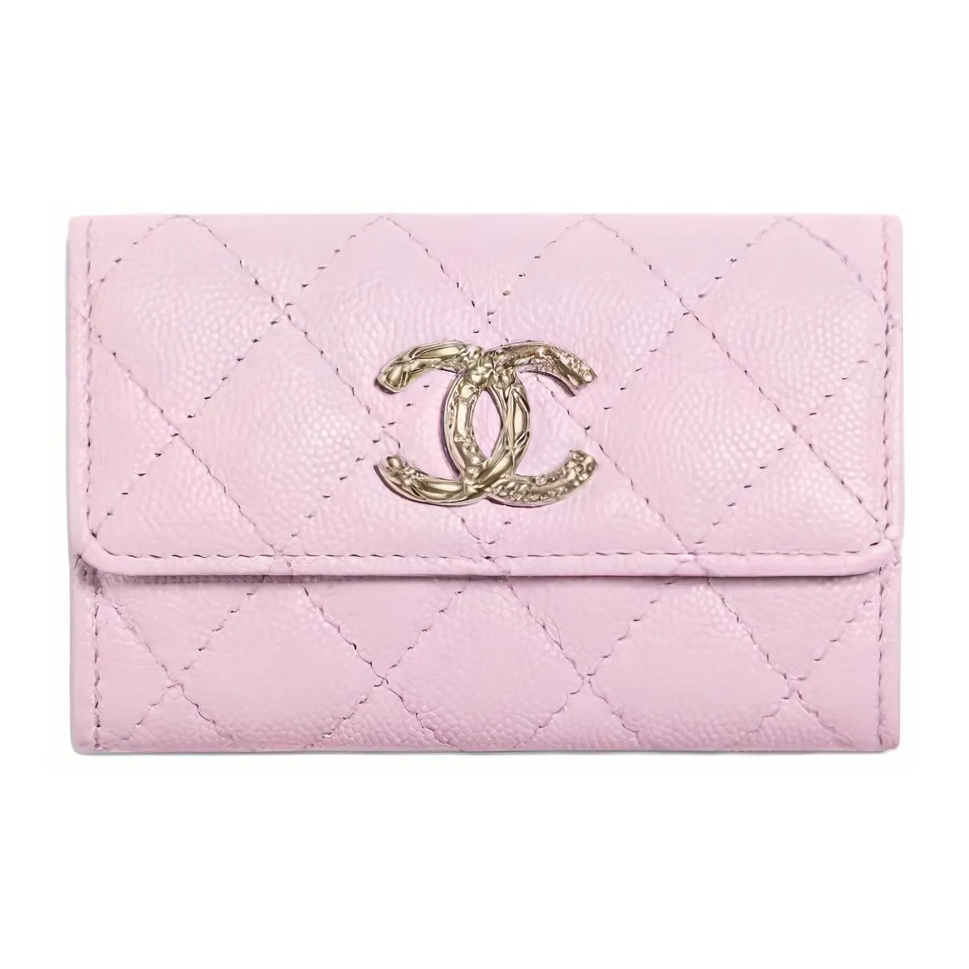 CHANEL Litchi Cow Leather Card Holder Women's Pink Purple