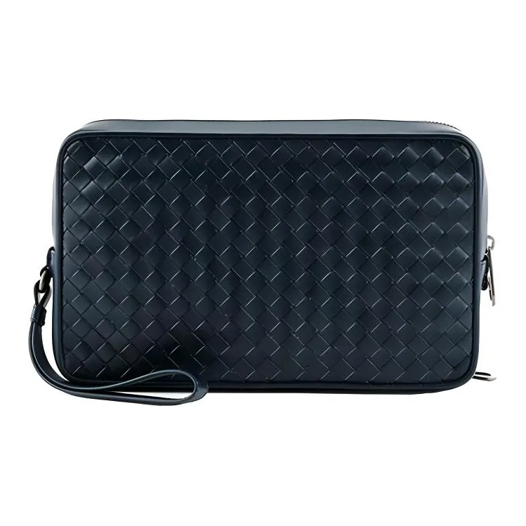 Bottega Veneta Cow Leather Clutch Men's Dark Blue