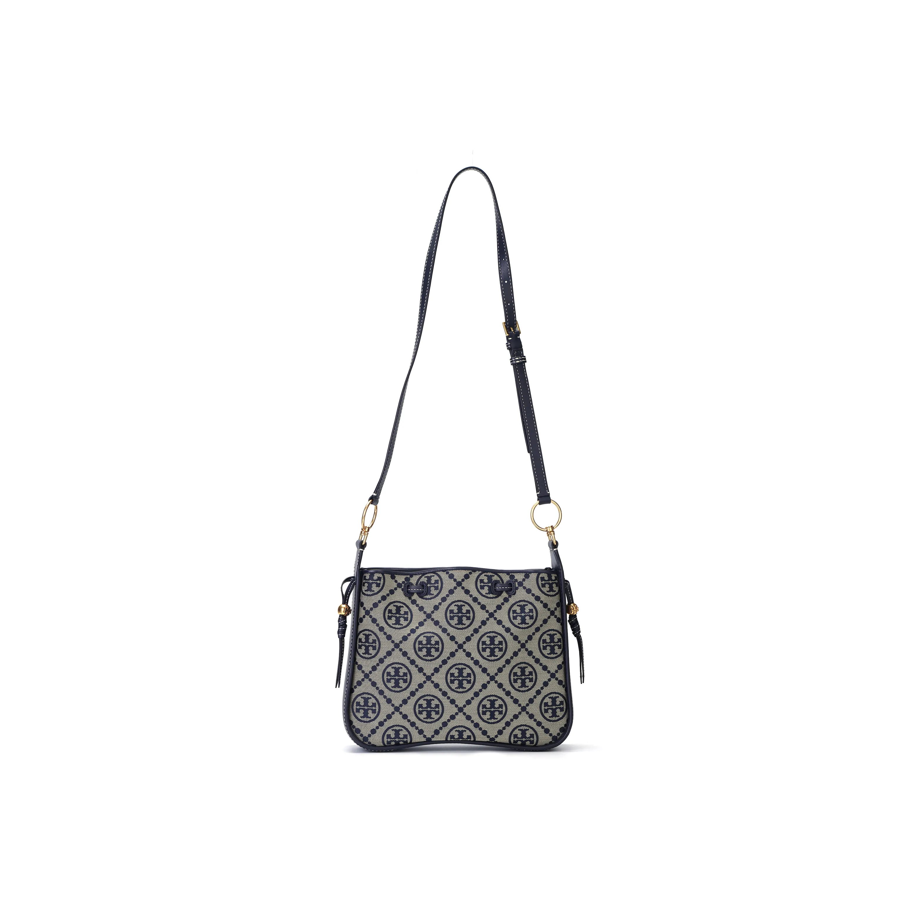 TORY BURCH Leather With Fabric Cloche Bag, Shoulder Bag, Crossbody Bag Regular Women's Marine Blue
