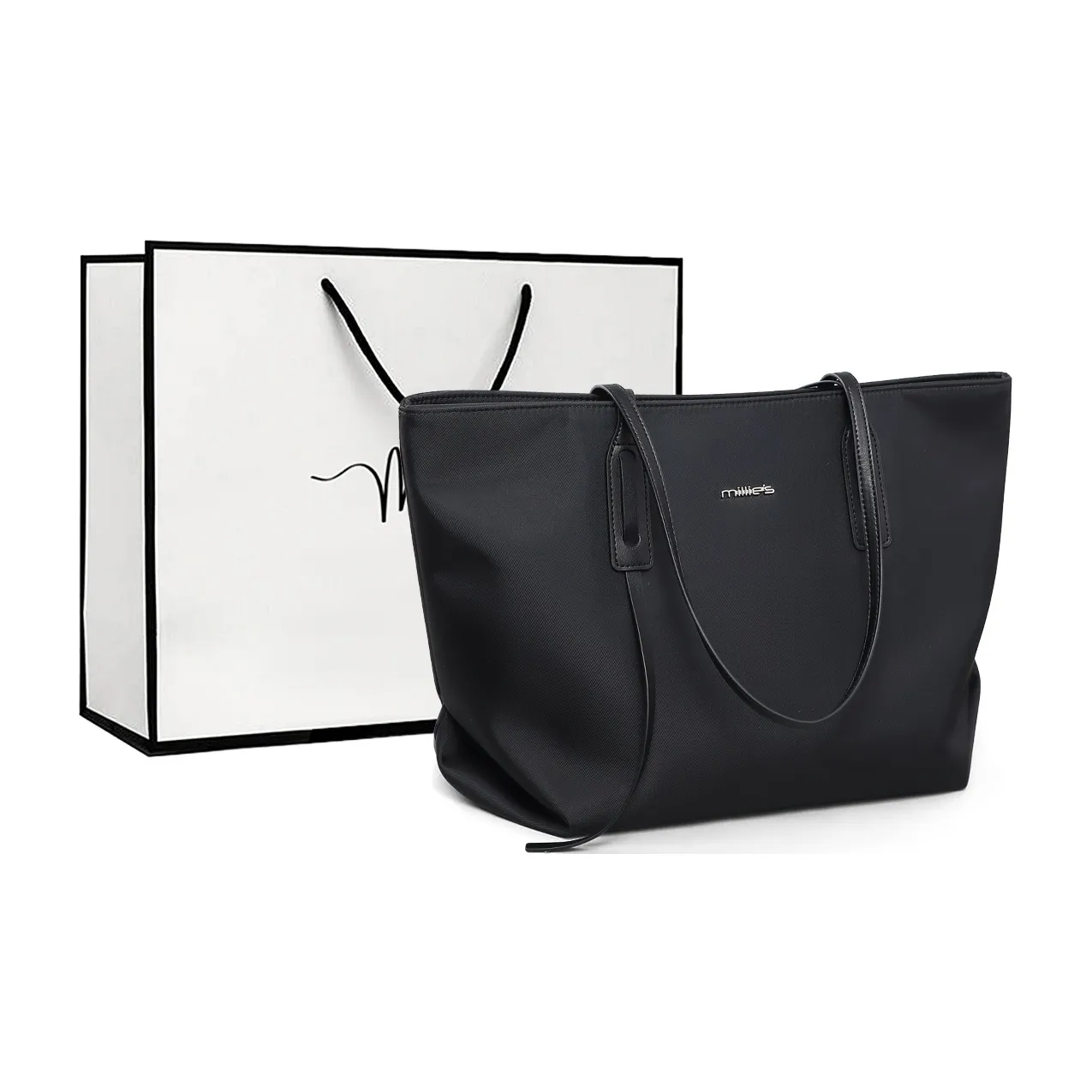 MILLIE'S Ткань Тоут Сумка Сумка для покупок Сумка на плечо Подмышечная сумка Большая сумка Обычная Женская Черная