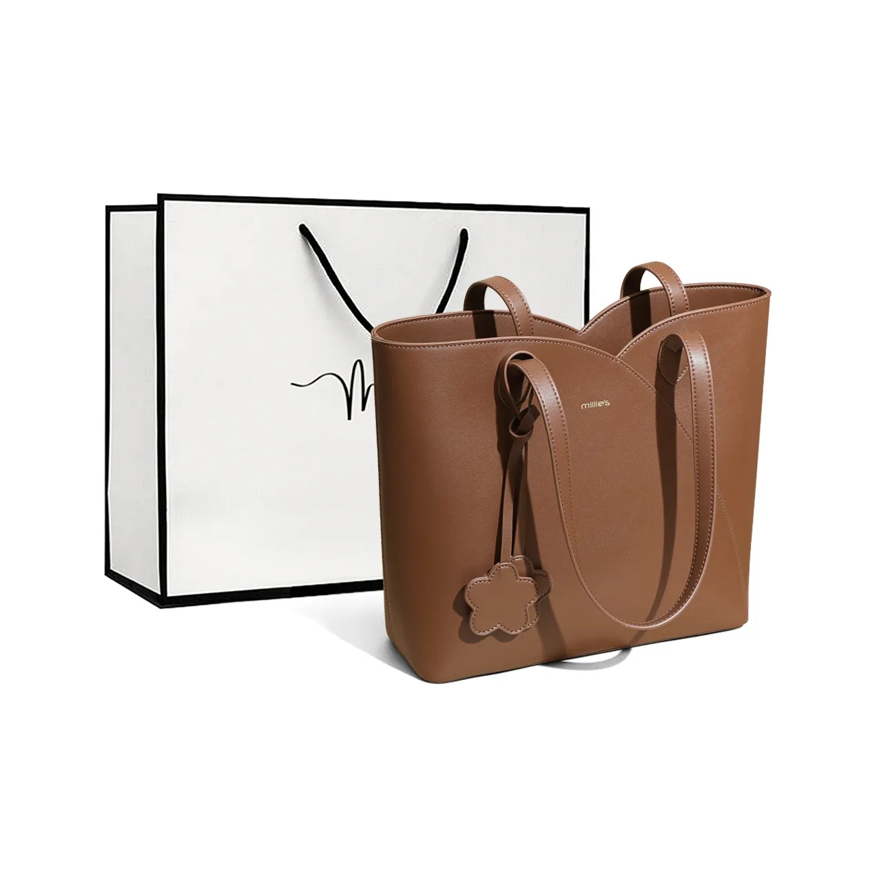 MILLIE'S Корова Кожа с Синтетической Кожей Подмышка Сумка через плечо Тоут Сумка для покупок Стандартная Женская Кофейная