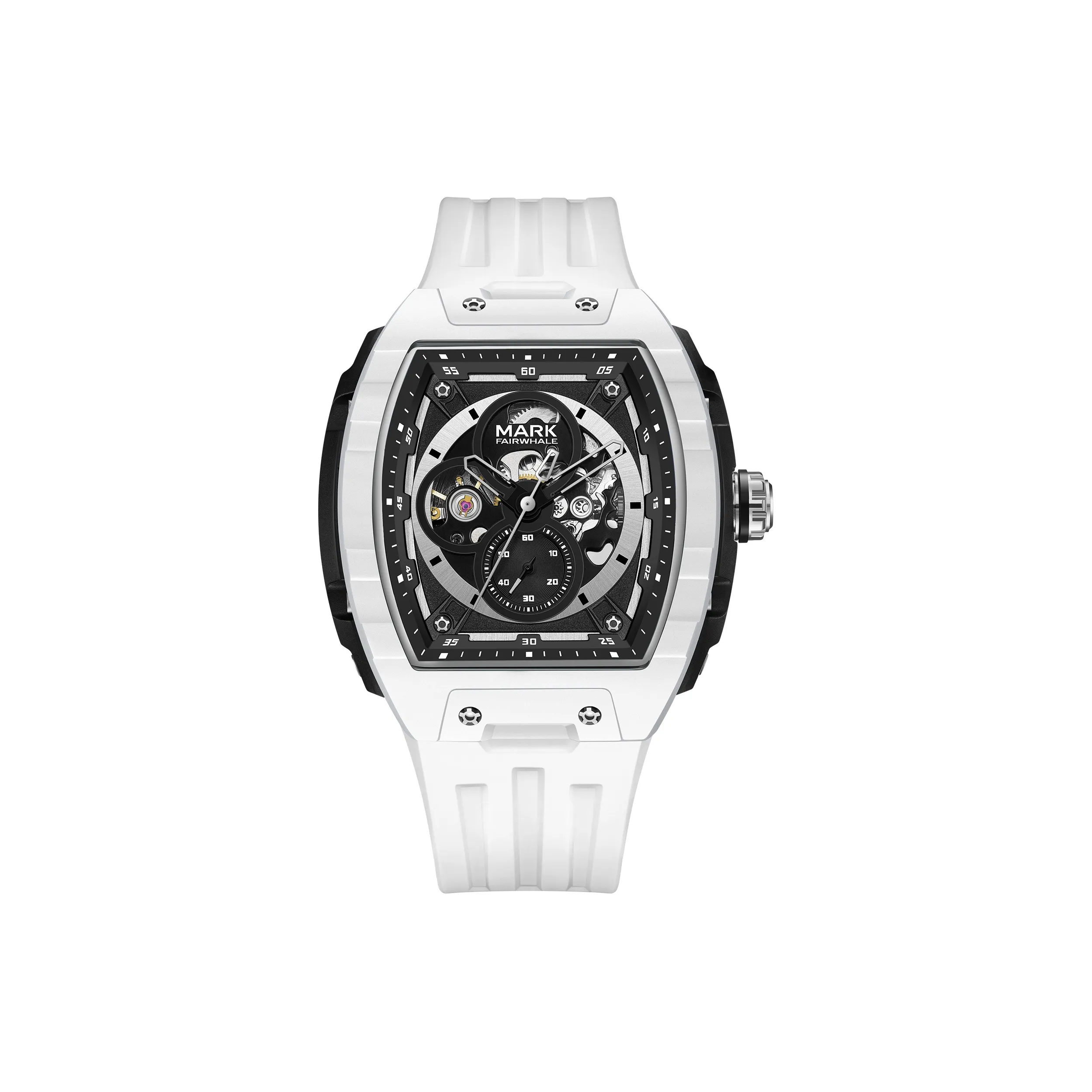 FAIRWHALE Automatic Mechanical Movement Rubber Strap Watch Men's Watches White Dial