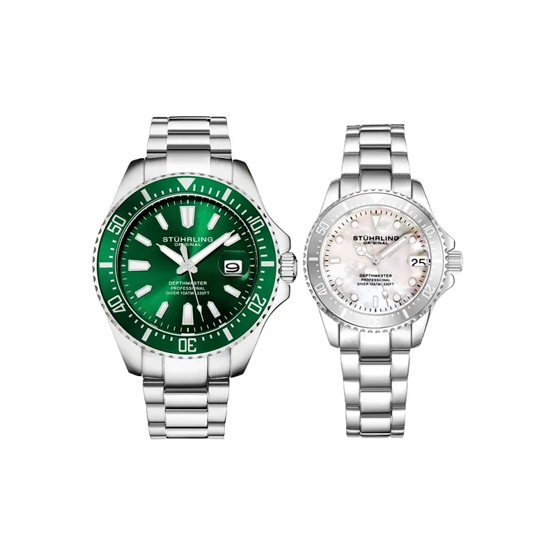 STUHRLING Кварцевый механизм, унисекс, коллекция Diver, часы 42 мм, зеленый