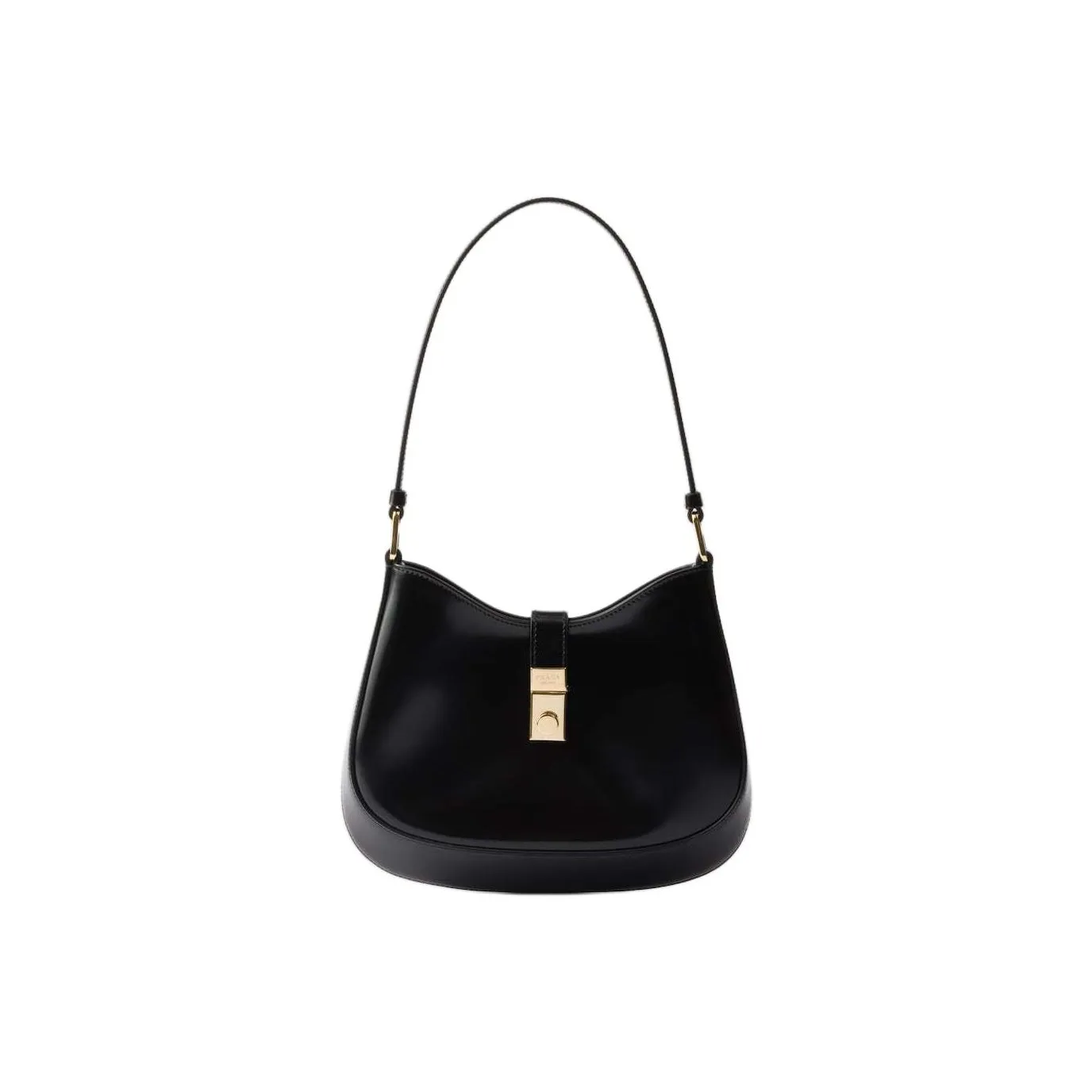 PRADA Cleo Shiny Leather Hobo Bag, Handbag, Shoulder Bag Regular Women's Black