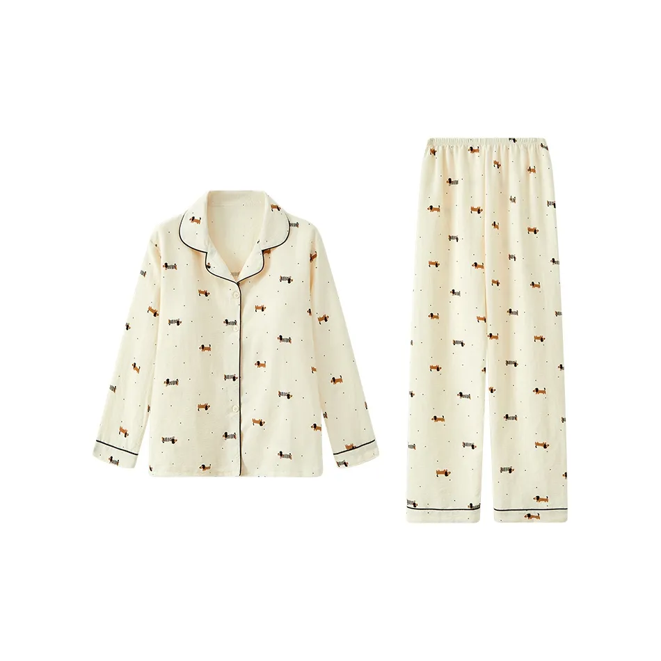 Sleep Korean Style Students Dormitory Home, With Pads Outerwear Ready, Pajama Set Women's White