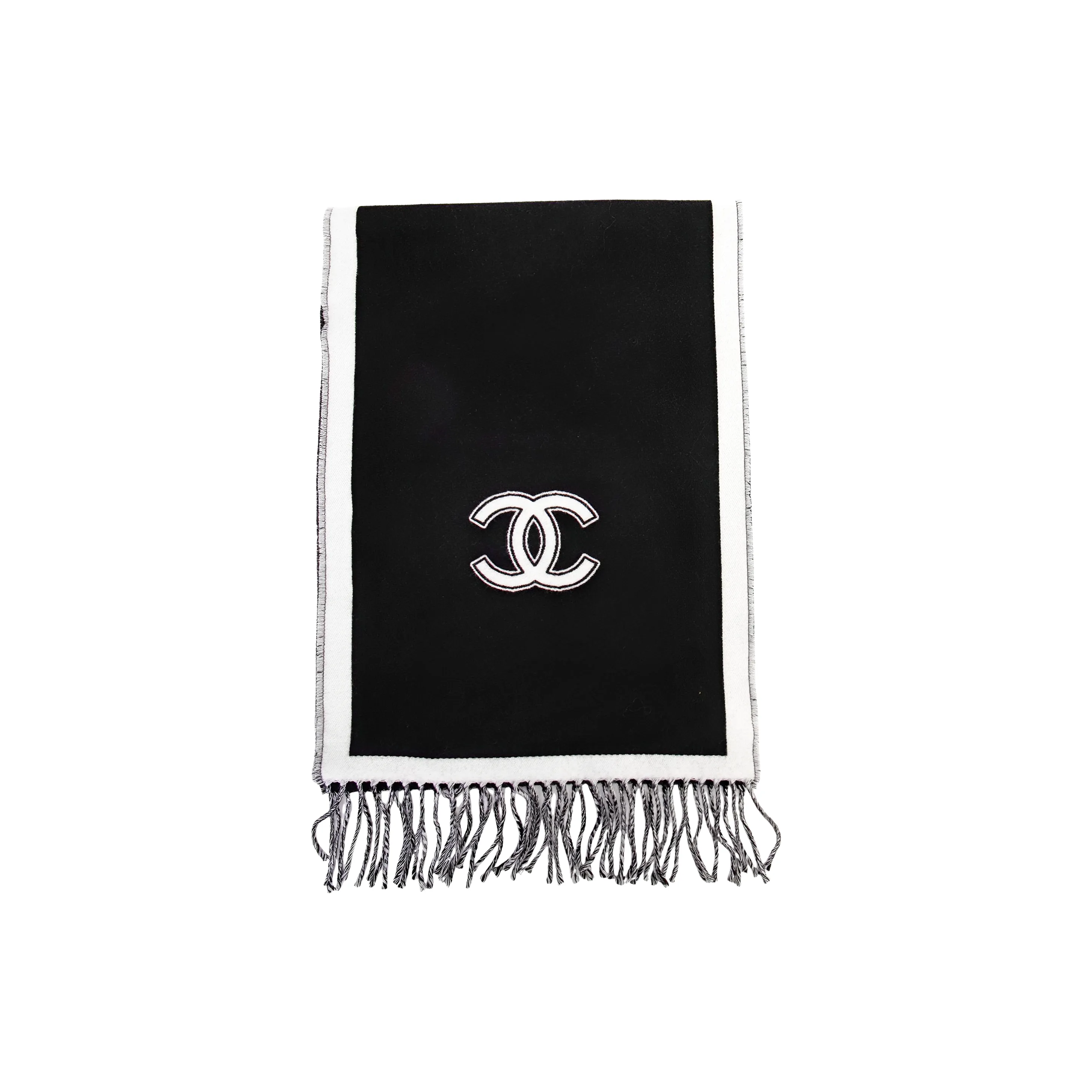 CHANEL Sheep Wool Knit Scarves Unisex Black White