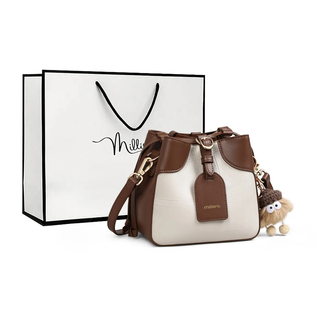 MILLIE'S Сумка через плечо из коровьей кожи стандартная женская цвет экрю кофейный