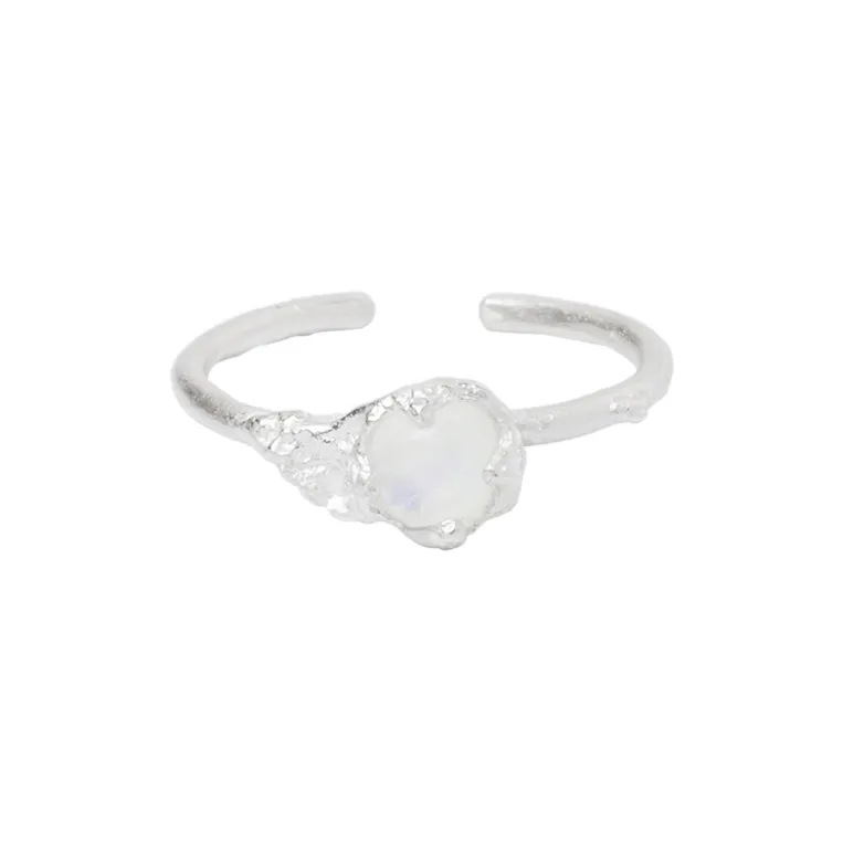 M.Wong 925 Sterling Silver Adjustable Opening Inlaid Moonstone Thin Ring Women's