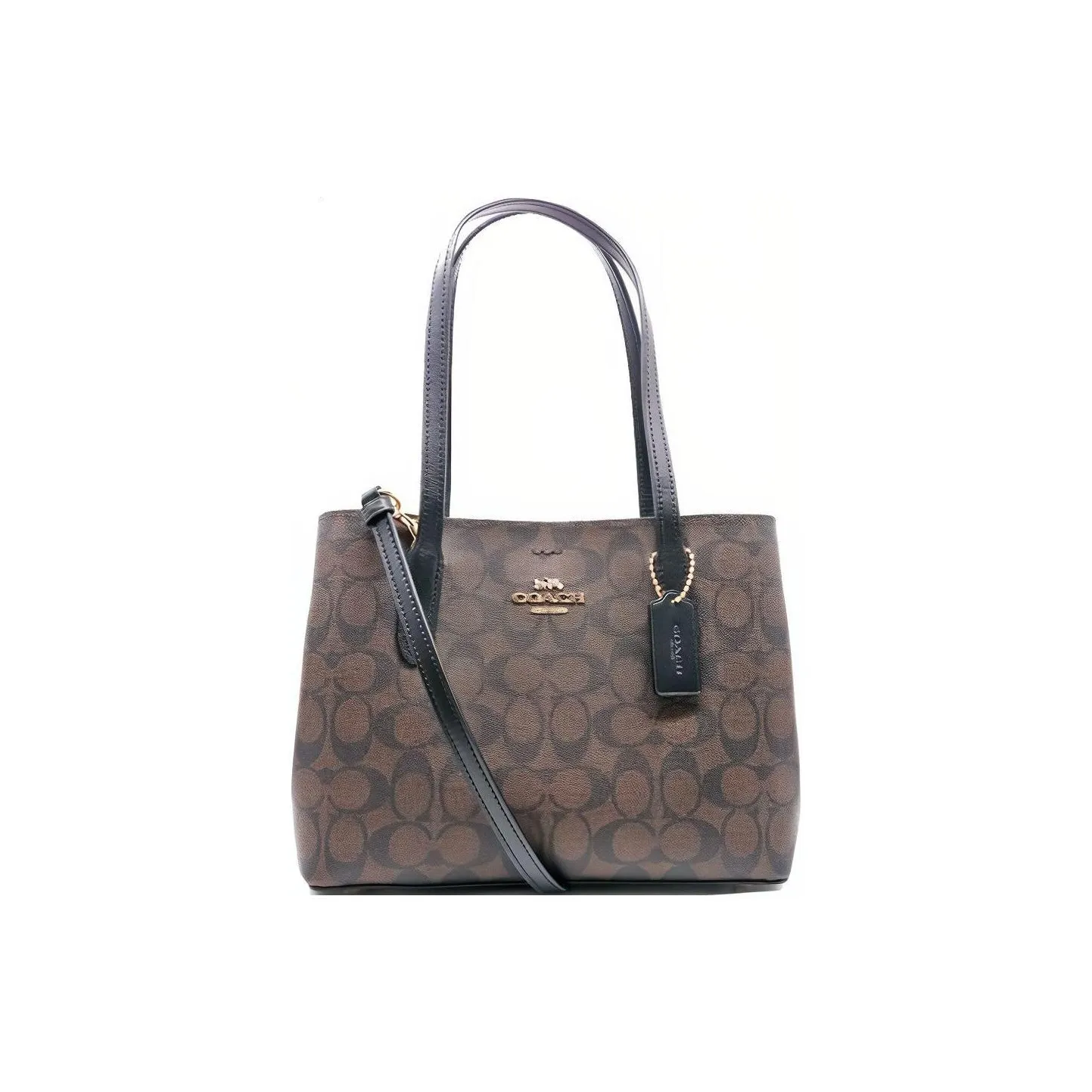 COACH Avenue Leather Tote Bag Shopping Bag Shoulder Bag Handbag Large Size Women's Dark Brown & Black