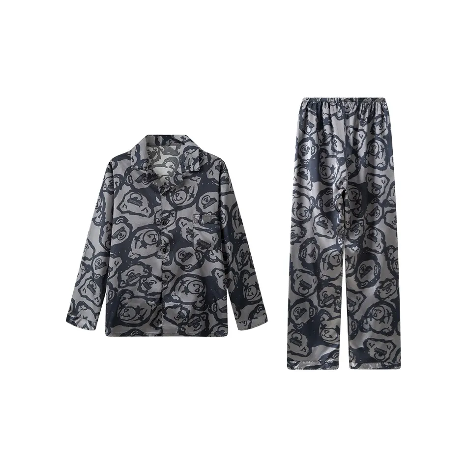 Сон Студенты Квартира Домашний Верхняя одежда Готовый Комплект пижам Мужской Черный