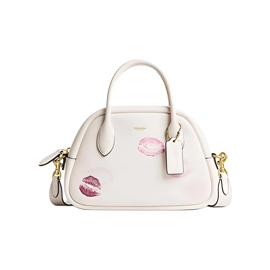 COACH Glove Tanned Leather Bowling Bag, Shoulder Bag, Crossbody Bag, Handbag Medium Size Women's White
