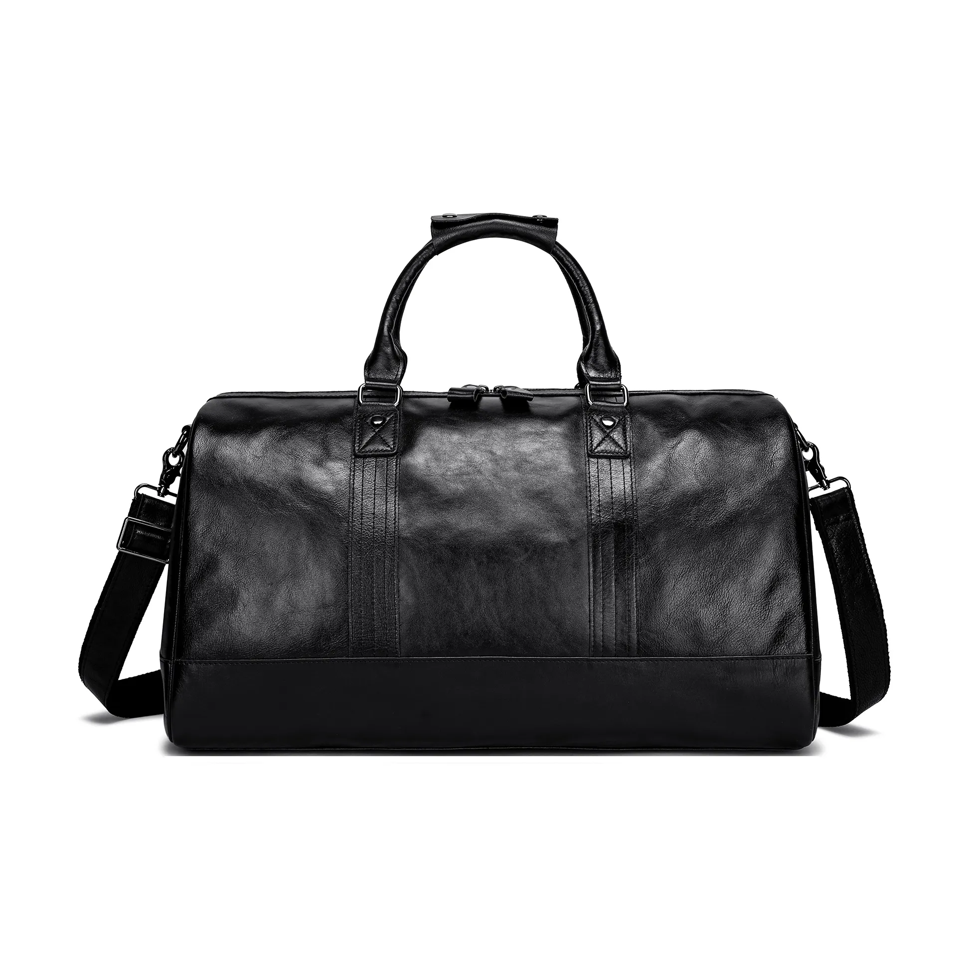 FAIRWHALE Top Grain Cow Leather Travel Bag 40L Unisex Black